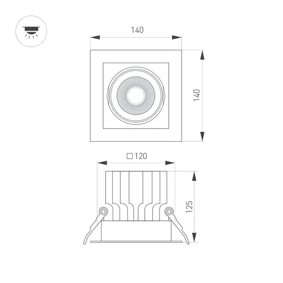 Фото #2 товара Светильник MS-VORTEX-BUILT-S140x140-30W Warm3000 (WH-WH, 30 deg, 230V) (Arlight, IP20 Металл, 5 лет)