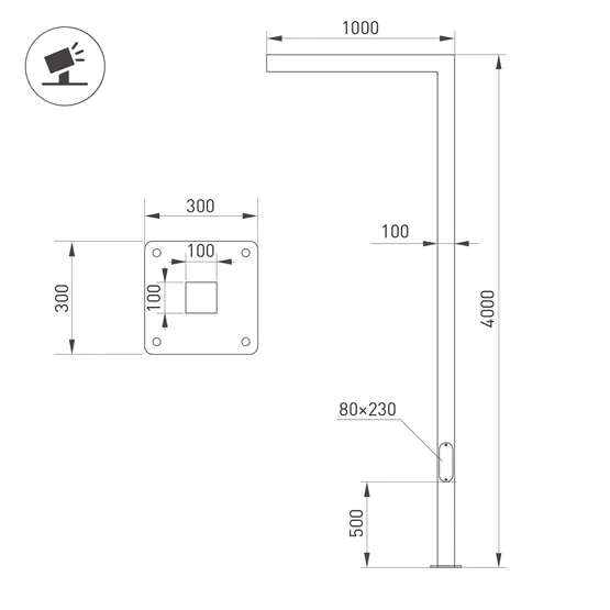 Фото #2 товара Опора OXOR-STER-G45-1000x100x100-L4000-36W Warm3000 (BK, 230V) IP65 (Arlight, Сталь)