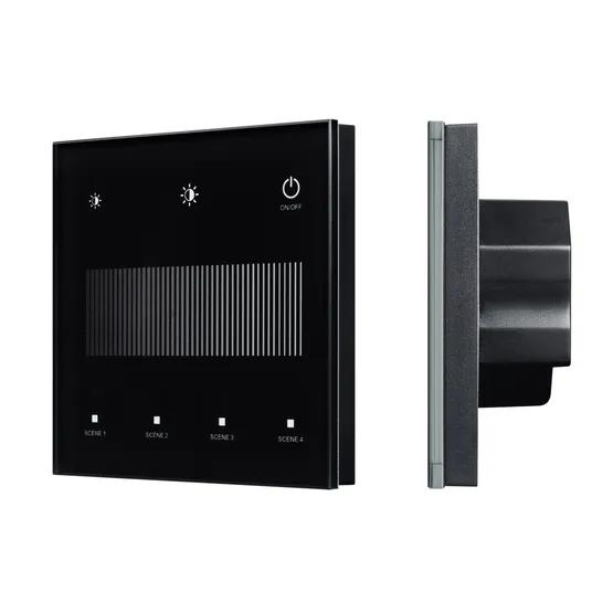 Фото товара INTELLIGENT ARLIGHT Сенсорная панель SMART-DALI-301-11-1G-4SC-DIM-IN Black (BUS/24V, Touch, 2.4G) (IARL, IP20 Пластик, 5 лет)